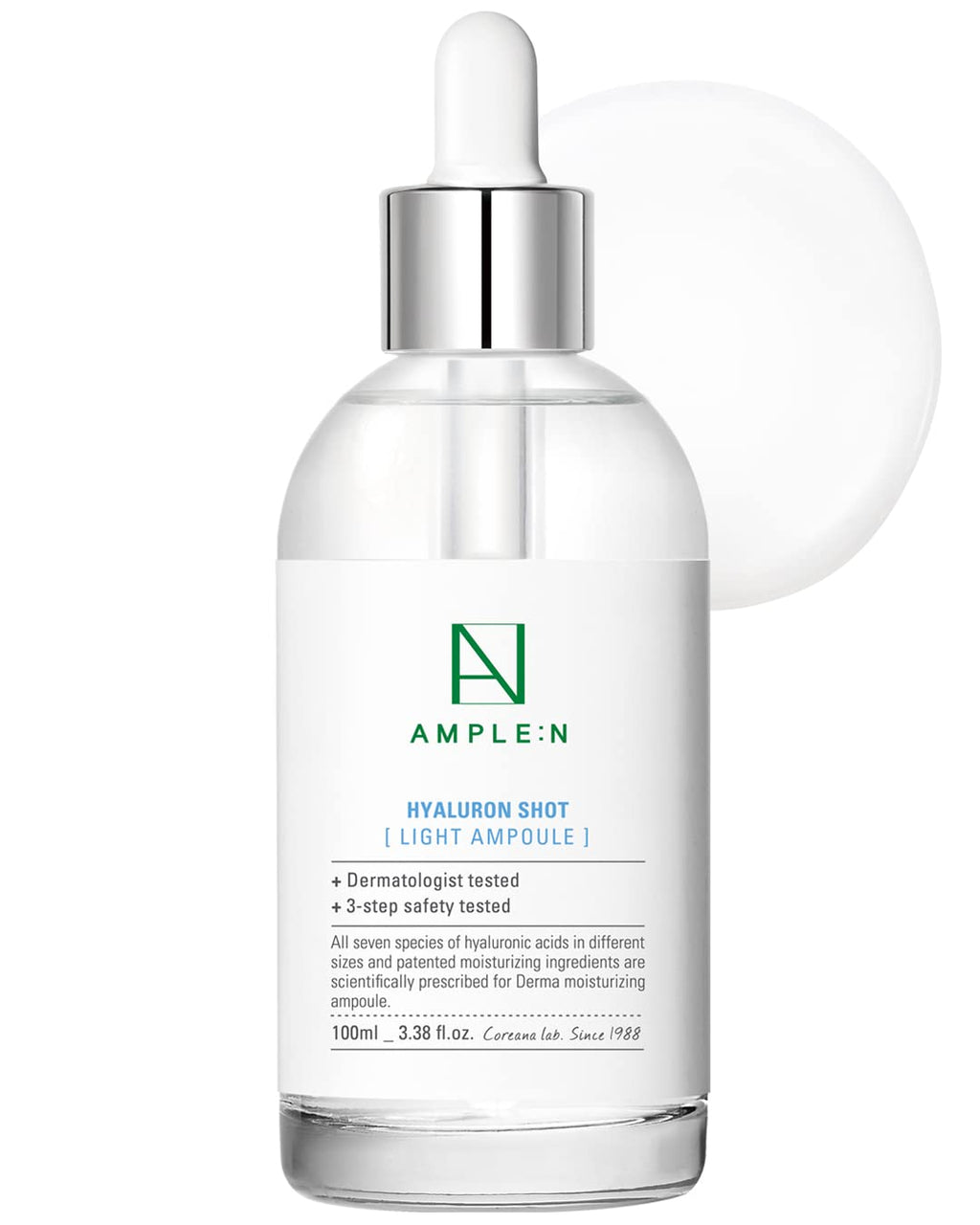 AMPLE:N Hyaluron Shot Light Serum - Korean Hyaluronic Acid Moisturizing Serum - Hydrate Oily and Combination Skin and Restore Vitality – Plumping, Refreshing, anti Aging Ampoule, 3.38 Fl.Oz.