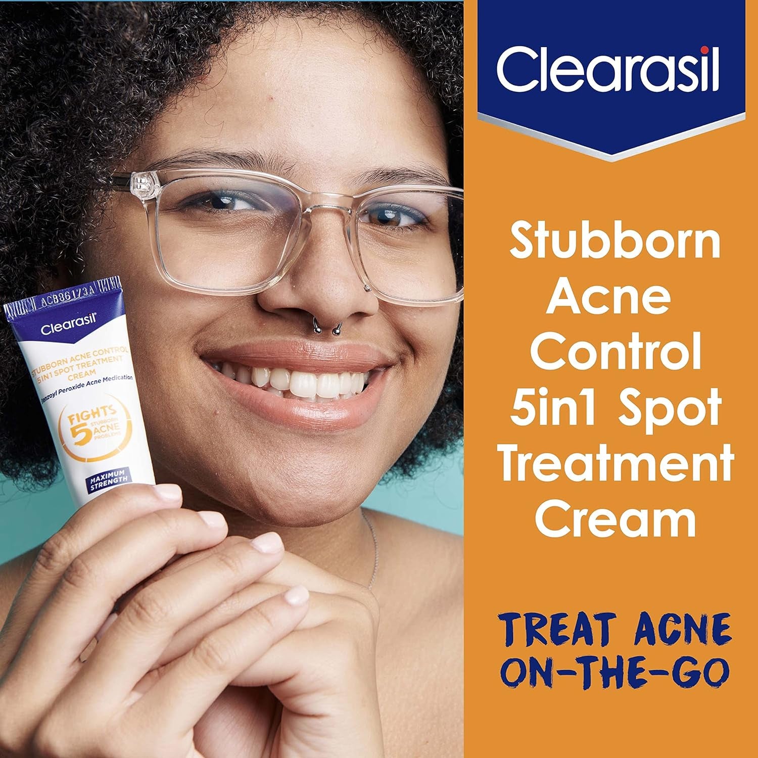 Stubborn Acne Control 5In1 Spot Treatment Cream, Maximum Strenght with 10% Benzoyl Peroxide, Acne Medication, 1 Oz
