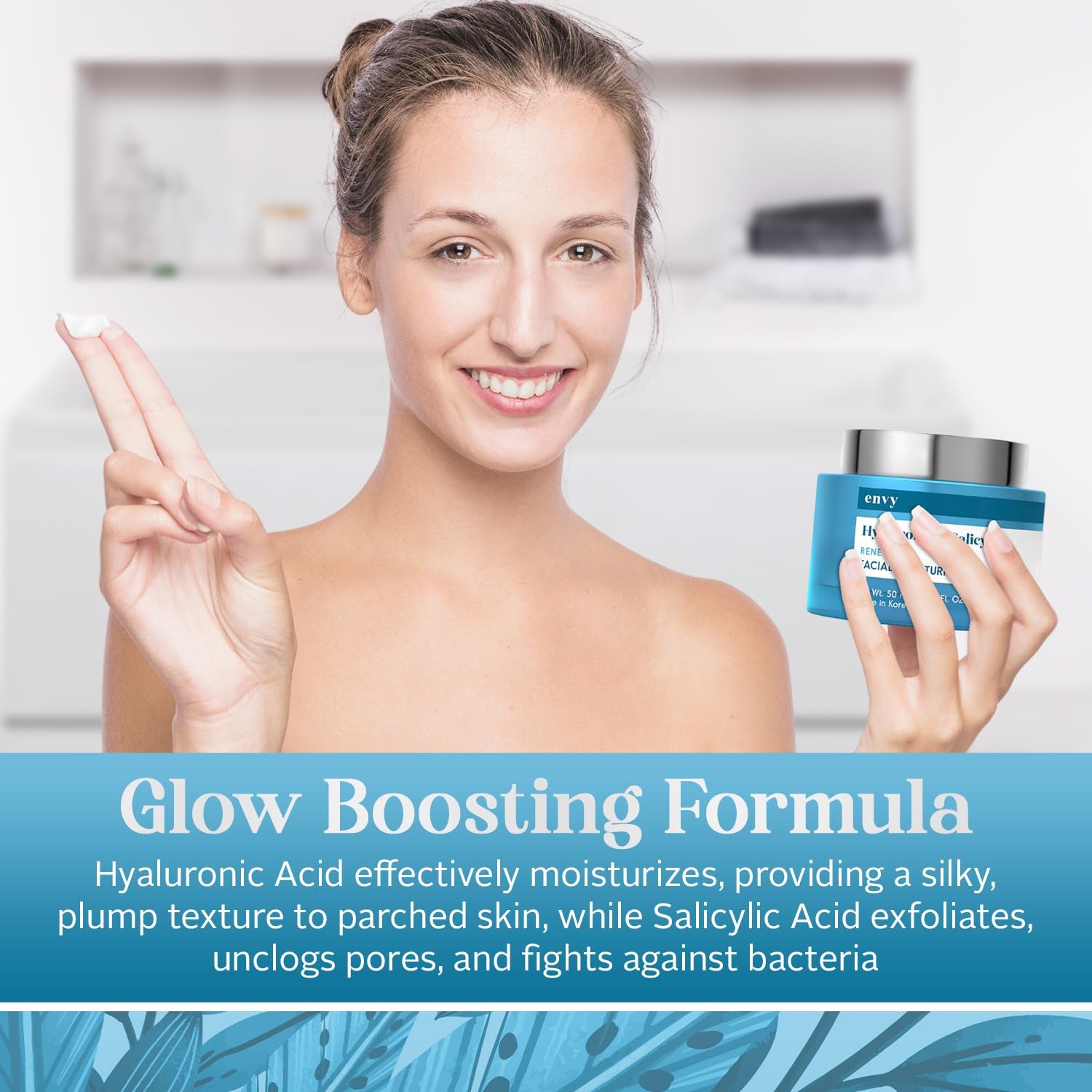 Hyaluronic & Salicylic Acid Face Moisturizer Cream - Hydrating, Acne Scar Reduction & Anti-Aging Day Cream - Dermatologist Tested, Clean Beauty for All Skin Types - 1.69 Fl. Oz