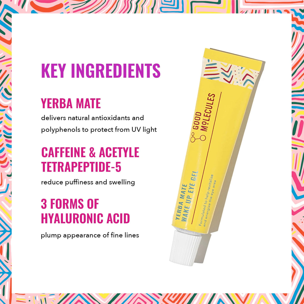 Yerba Mate Wake up Eye Gel, Hydrating under Eye Gel Cream with Hyaluronic Acid and Caffeine, Target Dark Circles and Puffiness, Skin Care for Face, 0.5 Fl Oz